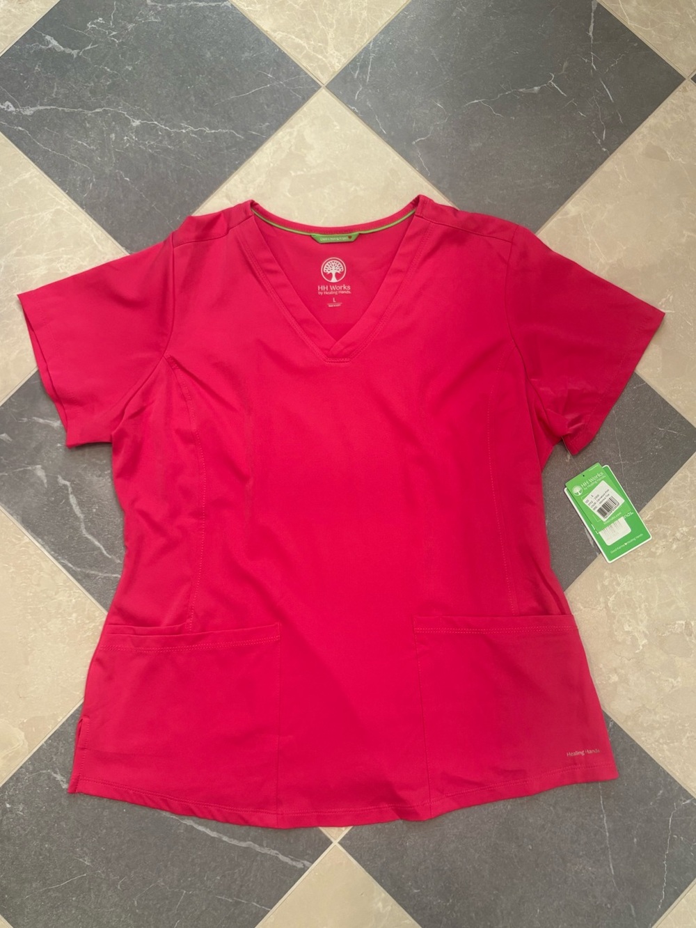 HH Works by Healing Hands Monica V-Neck Scrub Top in Pink Size Large NWT